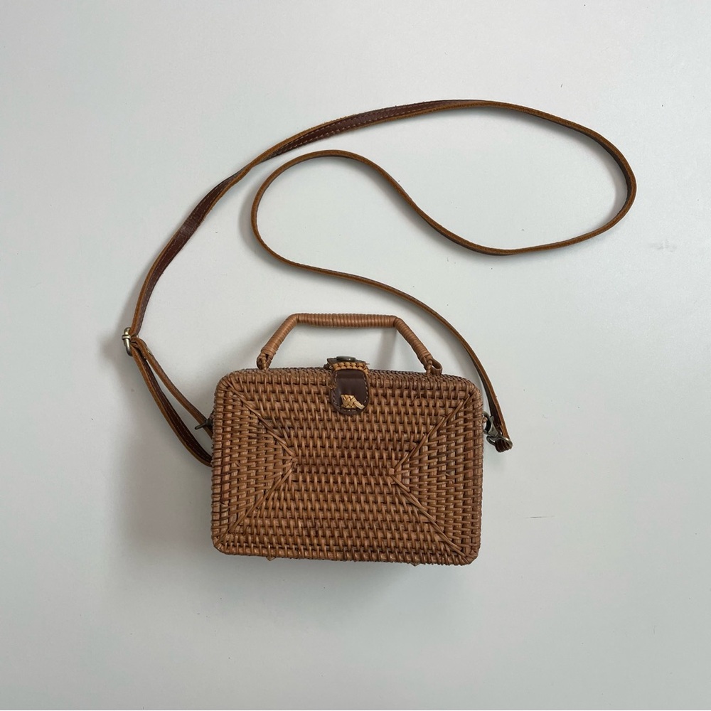 Wicker Case Purse Mini Crossbody Convertible Leather Strap Rattan Picnic Chest